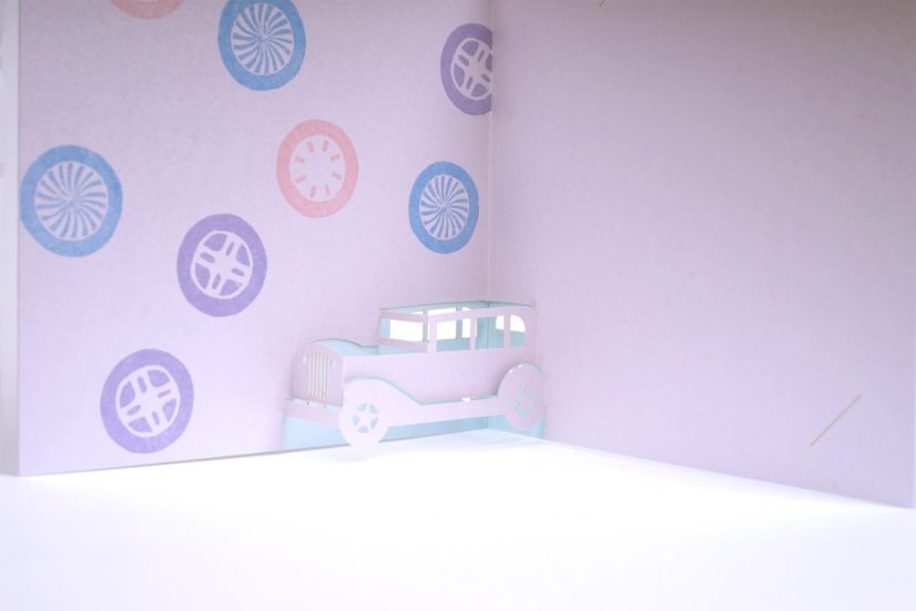 Baby greeting card TOY CAR pink | PORIGAMI