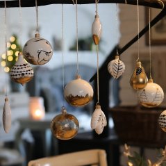 Christmas ornament white with painted wild boar