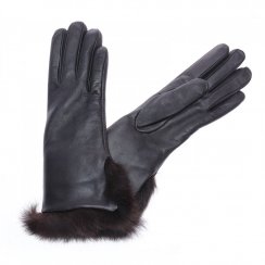 Women's dark brown gloves with fur | OSIČKOVÁ LUDMILA