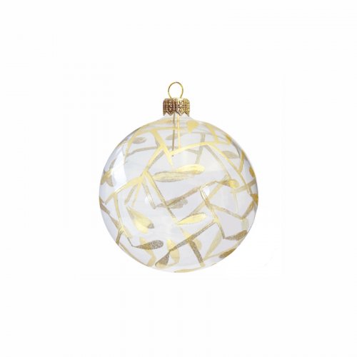 Christmas ornament BALL transparent with a decor of golden leaves