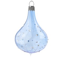 Vánoční ozdoba KAPKA světle modrá s dekorem jemných větviček